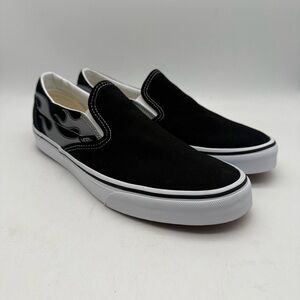 BRAND NEW Vans Slip On Reflective Flames Black White Skateboarding Men’s Sz 10.5